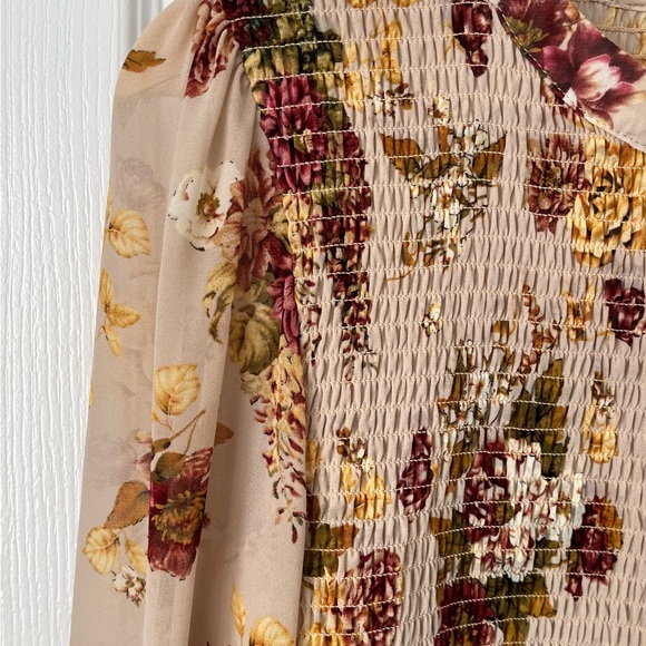 CLEO-Floral Smocked Blouse | Long Sleeve Sheer Boho Top | Size Small - Picture 4 of 14